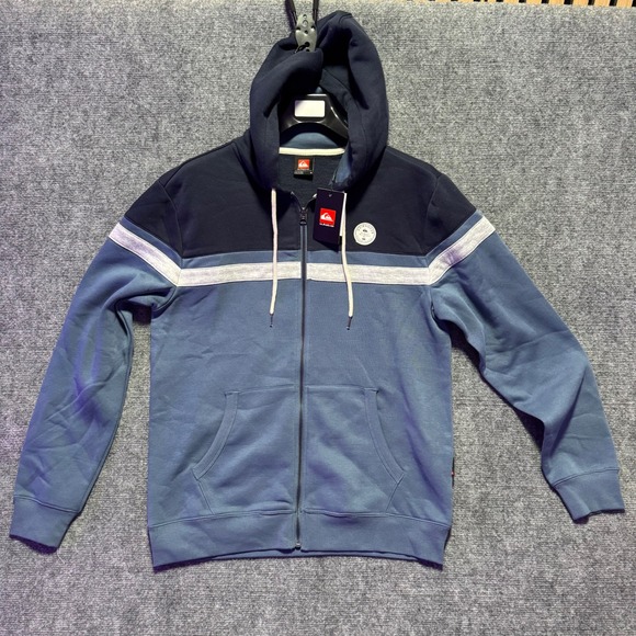 Quiksilver Mens Full Zip Hoodie Sweatshirt Blue Size M Colorblock Retro - Picture 1 of 8
